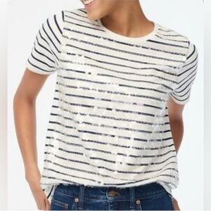 J. Crew White and Navy Striped Short Sleeve Tee